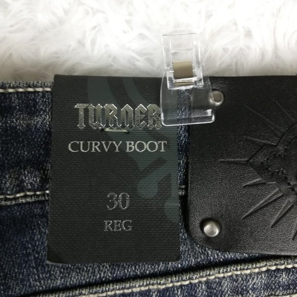 D9 District 9 Womens Jeans Turner Curvy Boot Blue Denim Jeweled Dark Wash 30 New - Picture 14 of 16